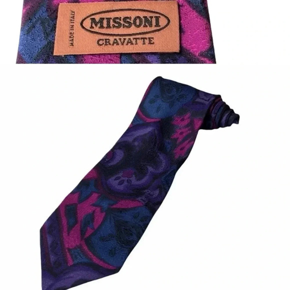 MISSONI Cravatte Purple Fleur de Lys Silk Neck Tie - Picture 1 of 6